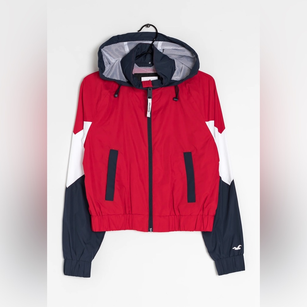 Hollister Red and Dark Navy Hooded Windbreaker Jacket USA